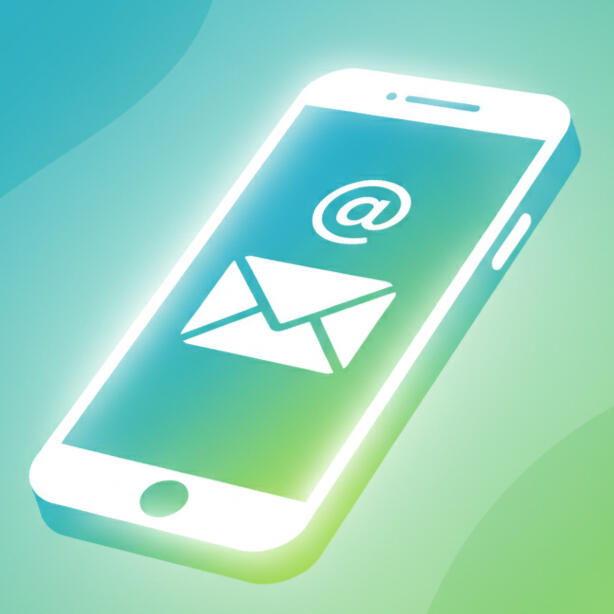 Planned Locked Self Storage Alloa – Register Your Interest Abstract illustration showing an envelope and smartphone notification in teal and lime green, symbolising registering interest for the planned Locked Self Storage Alloa at 6 Mar Place.