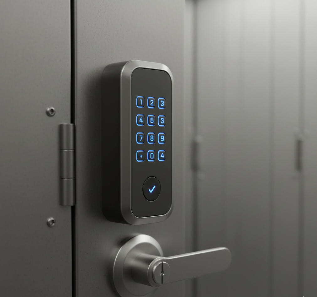 Planned Locked Self Storage Alloa – Modern Security Technology Abstract concept image showing modern security technology for the planned Locked Self Storage Alloa, including CCTV, smartphone access and digital keypads, highlighting advanced protection alongside heritage strength.